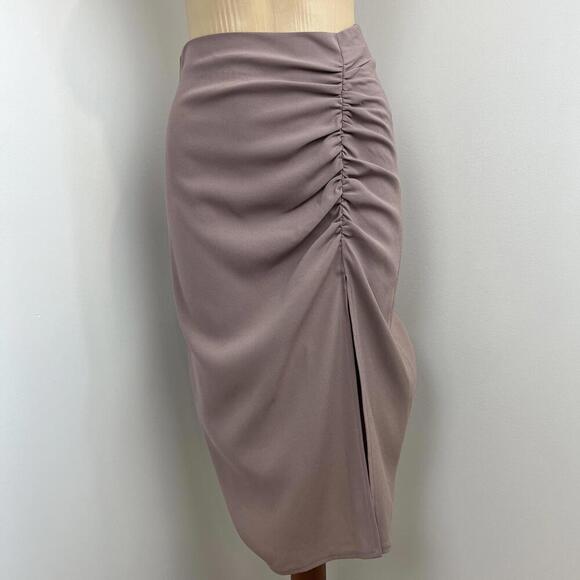 Aritzia Babaton Mayhew Midi Skirt Dusty Mauve Women's Size 4 Side Slit Stretchy - Picture 1 of 12